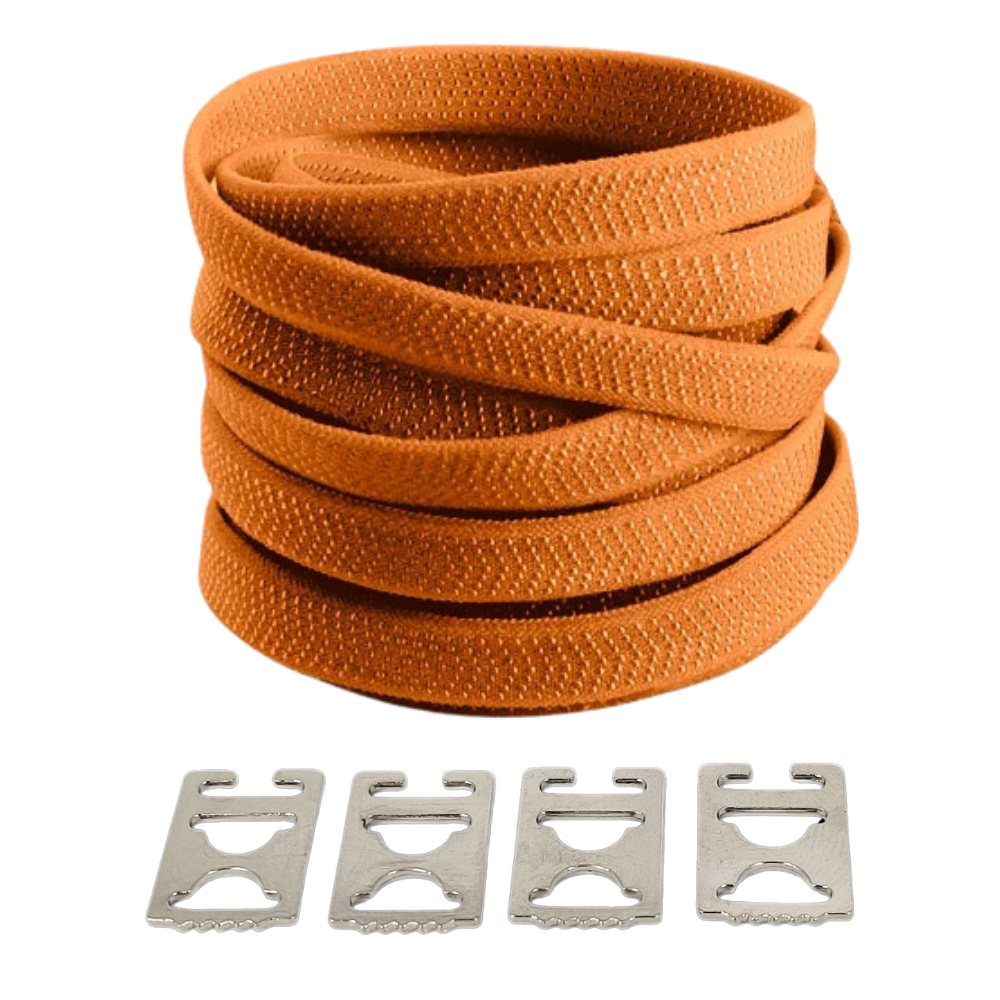 Brown textured elastic no-tie shoelaces with an invisible clip.