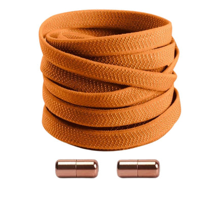 Brown textured elastic no-tie shoelaces with a twist capsule lock.