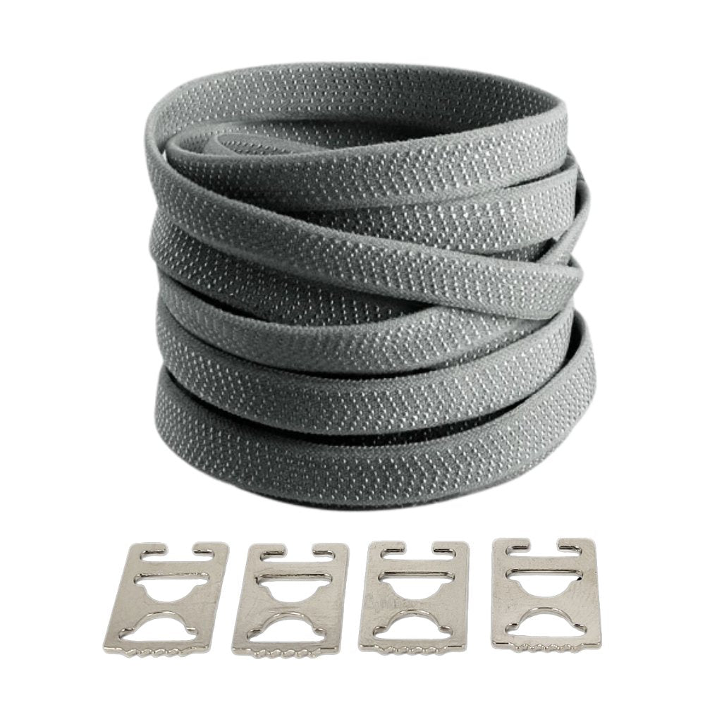 Dark gray textured elastic no-tie shoelaces with an invisible clip.