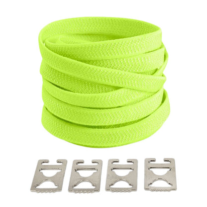 Fluorescent green textured elastic no-tie shoelaces with an invisible clip.