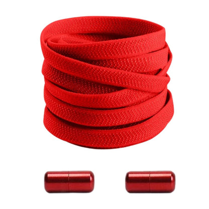 Red textured elastic no-tie shoelaces with a twist capsule lock.