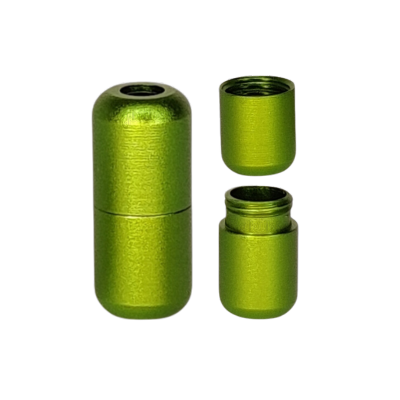 groene metalen luxe capsule draaisluiting voor elastische veters afgebeeld met een transparante achtergrond